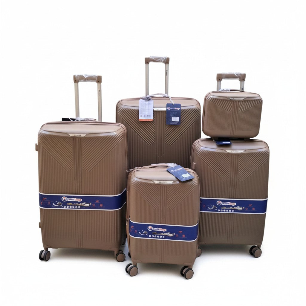 Sword Polypropylene Luggage Set — 5 Pieces — Beige
