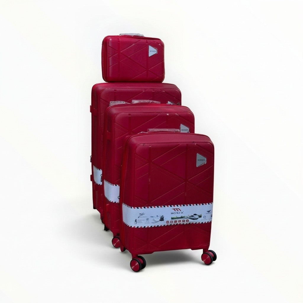 Monza Polypropylene Luggage Set — 4 Pieces — Red