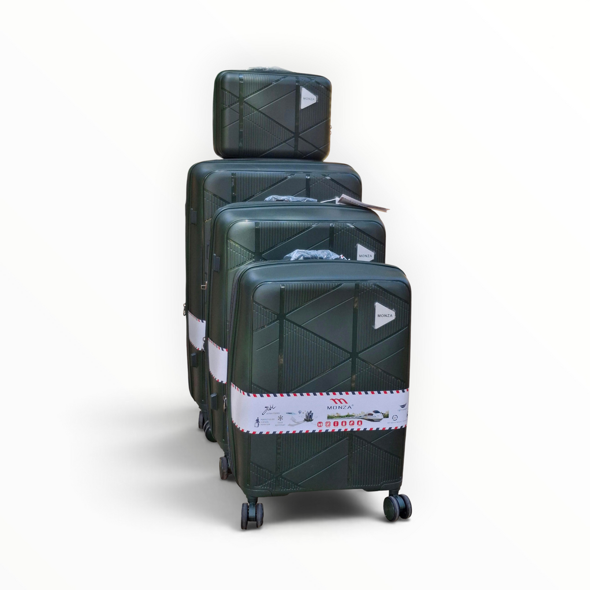 Monza Polypropylene Luggage Set — 4 Pieces — Dark Green
