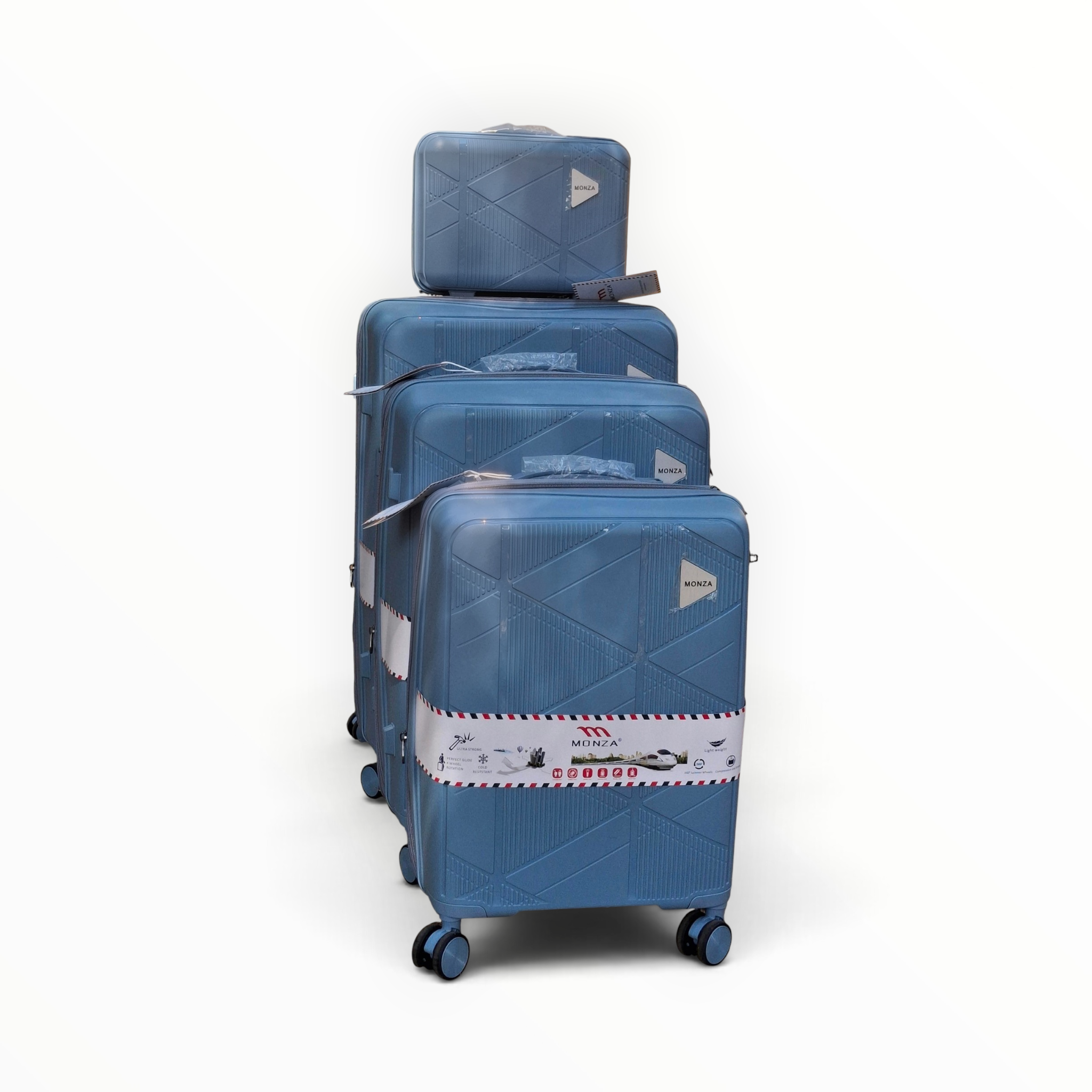 Monza Polypropylene Luggage Set — 4 Pieces — Light Blue