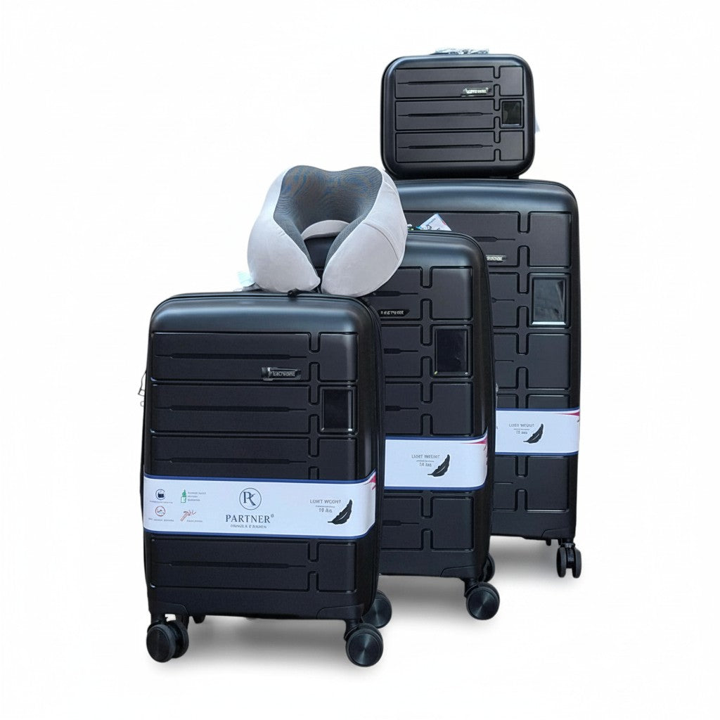 Carreau Polypropylene Luggage Set — 4 Pieces — Black / Full set