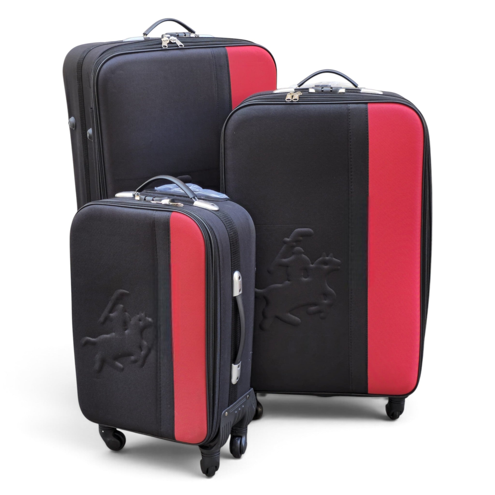 Classic 3-Piece Soft Luggage Set - Black & Red
