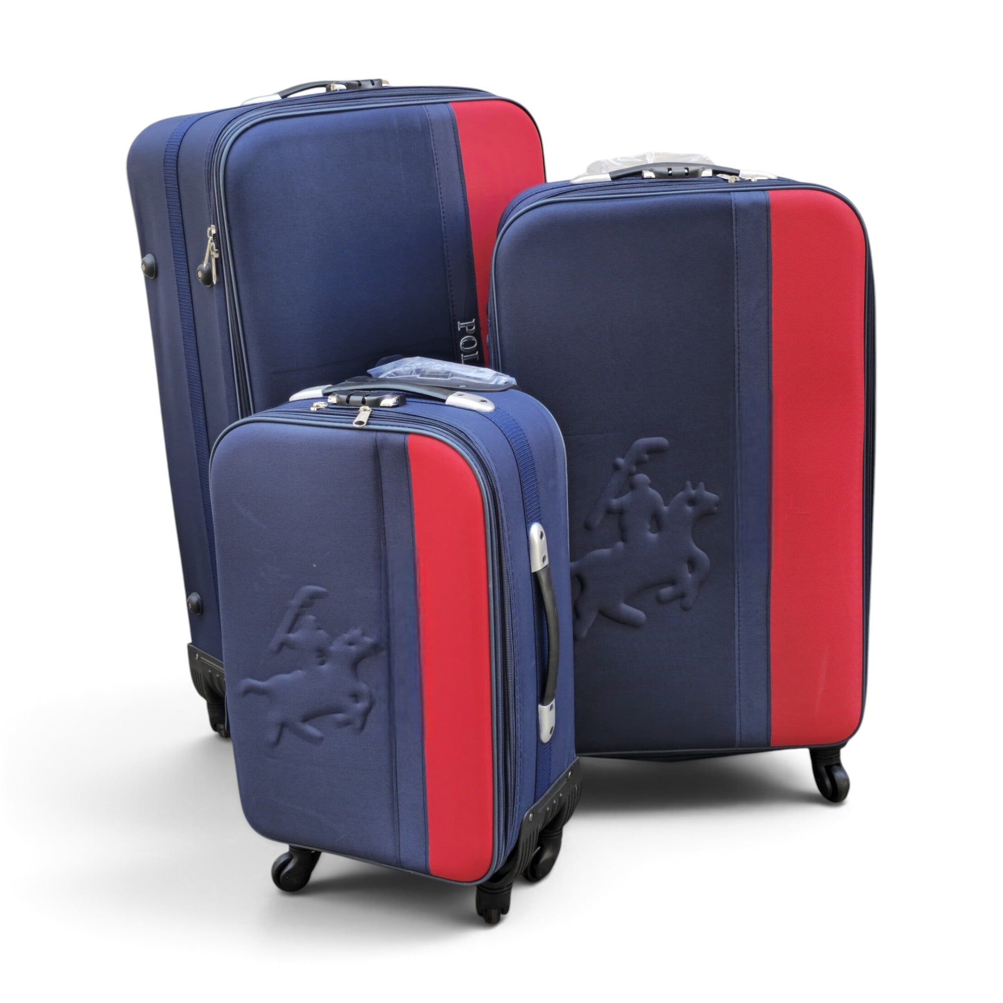 Classic 3-Piece Soft Luggage Set - Navy & Red