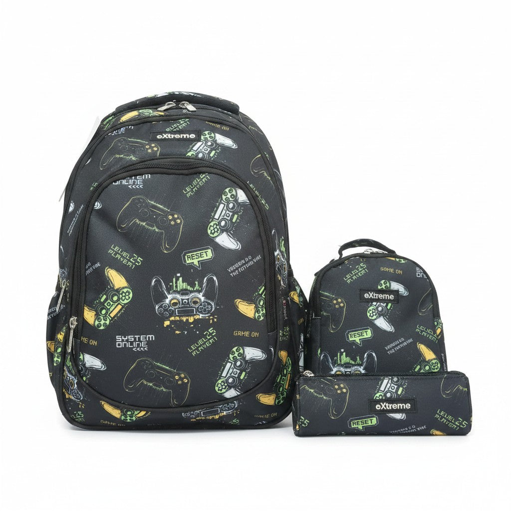 Extreme 3pc School Set — Black Gamer — 18 inch