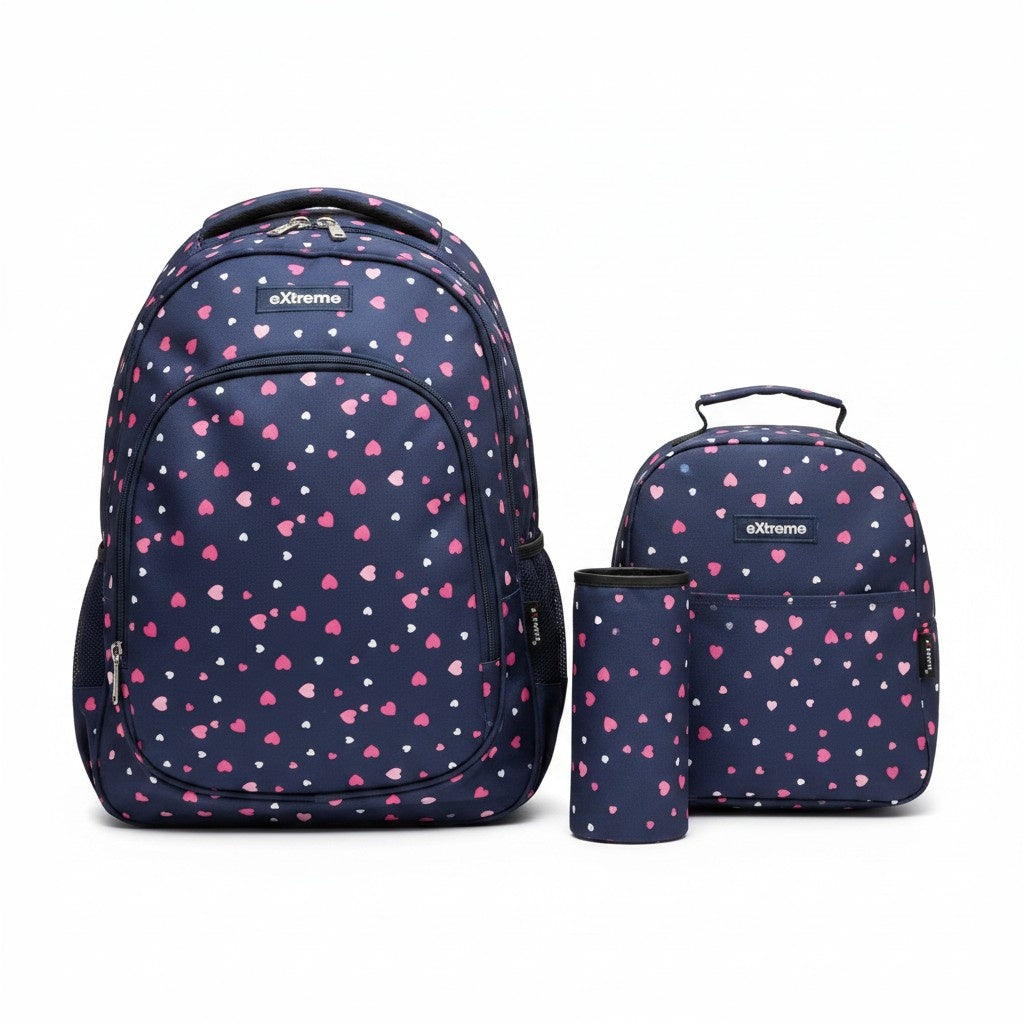 Extreme 3pc School Set — Navy Hearts — 18 inch